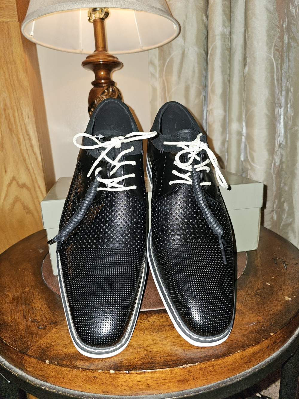 Men's Classic Black Perforated Derby Shoes with Contrast Laces